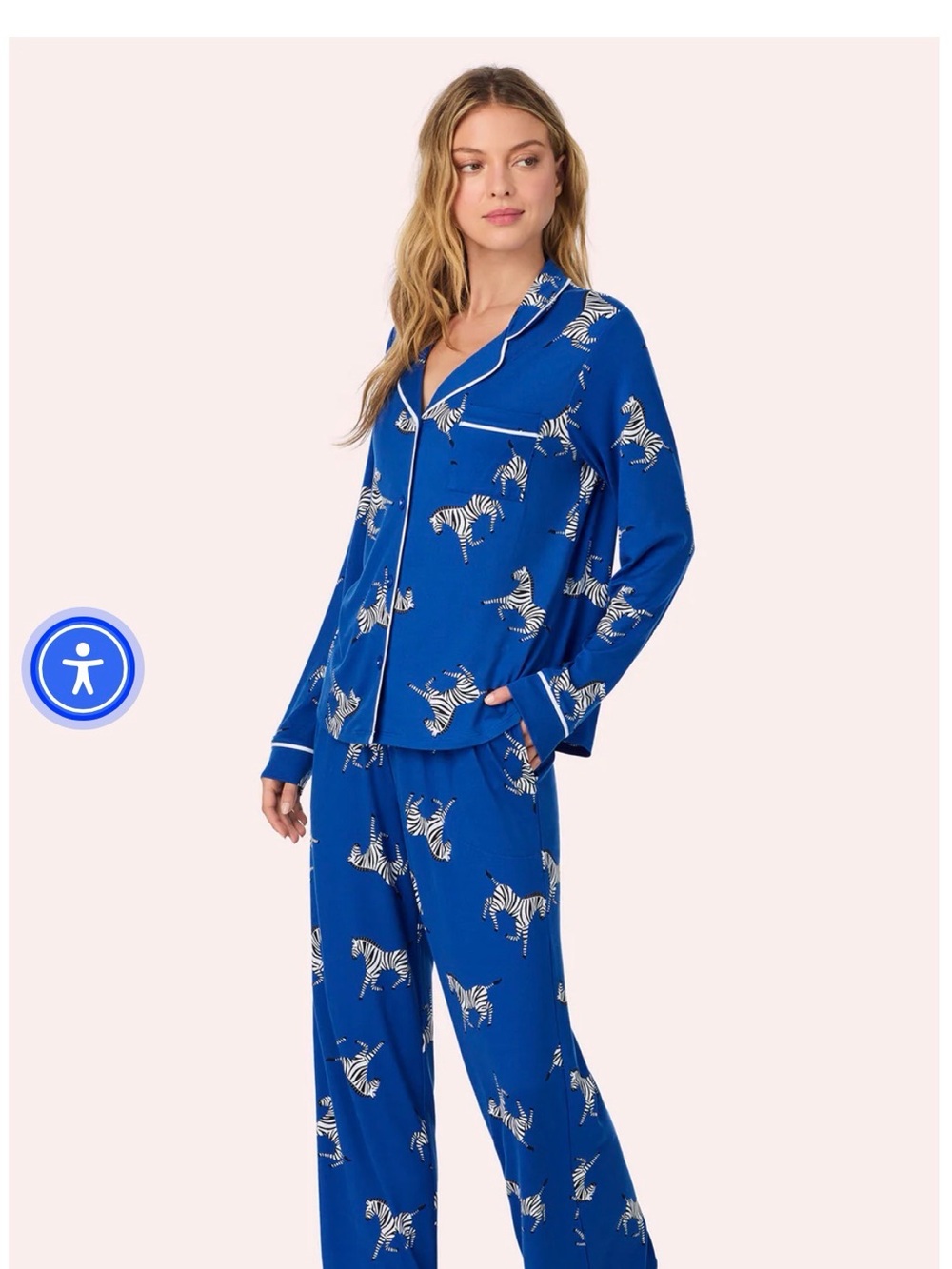 NWOT. Room Service Women's Blue Zebra Print 2-Piece Pajama Set - XL - Picture 4 of 4